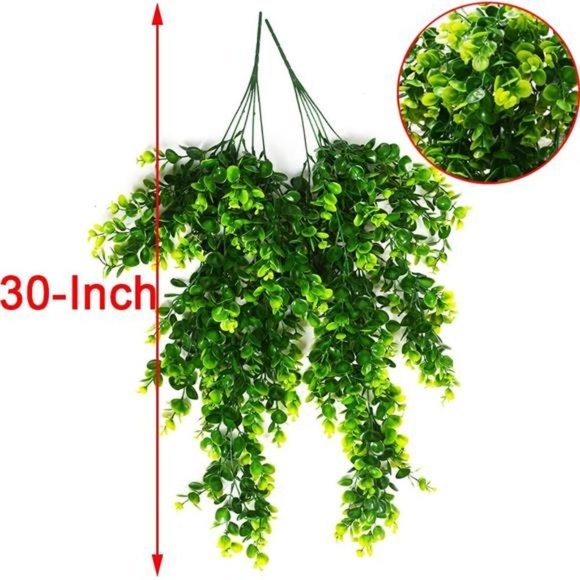 2pcs Artificial Hanging Plants Fake Hanging Plant Faux Eucalyptus Leaf Greenery - Picture 6 of 7